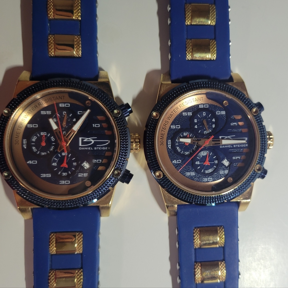 Lot of 2 Daniel steiger renegade rose gold & blue chronograph watch 9346BM PARTS